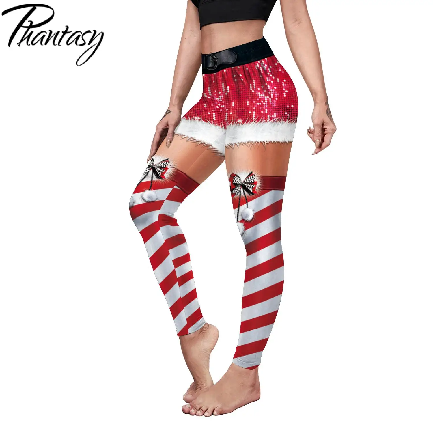 Phantasy Sexy Dames Kerstlegging Kerst Nep Shorts Kousen Patroon Legging Yogabroek Festivalbroek Herfst Winter