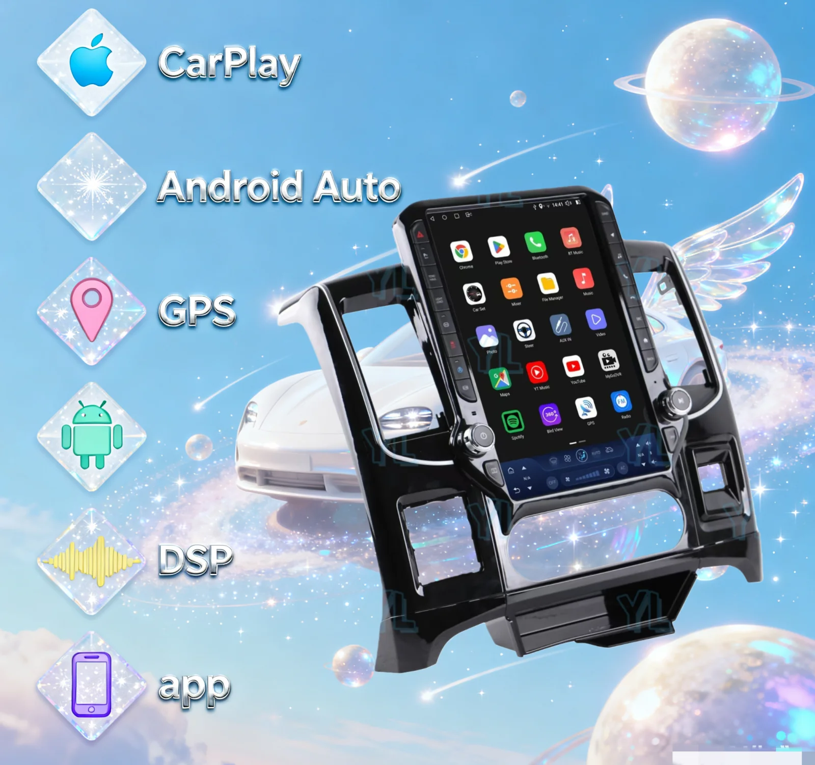 

YANFU For Dodge Ram 2008-2012 GPS Navigation Device Android 14.0 Car Radio 14.5” Screen Wireless Stereo Multimedia Player BT 4G