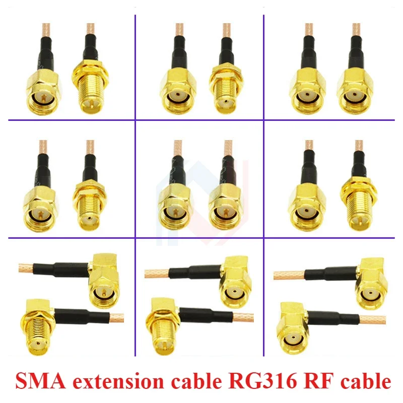 SMA extension cable RG316 Silver plated high temperature resistant straight head elbow SMA male turn female custom RF cable