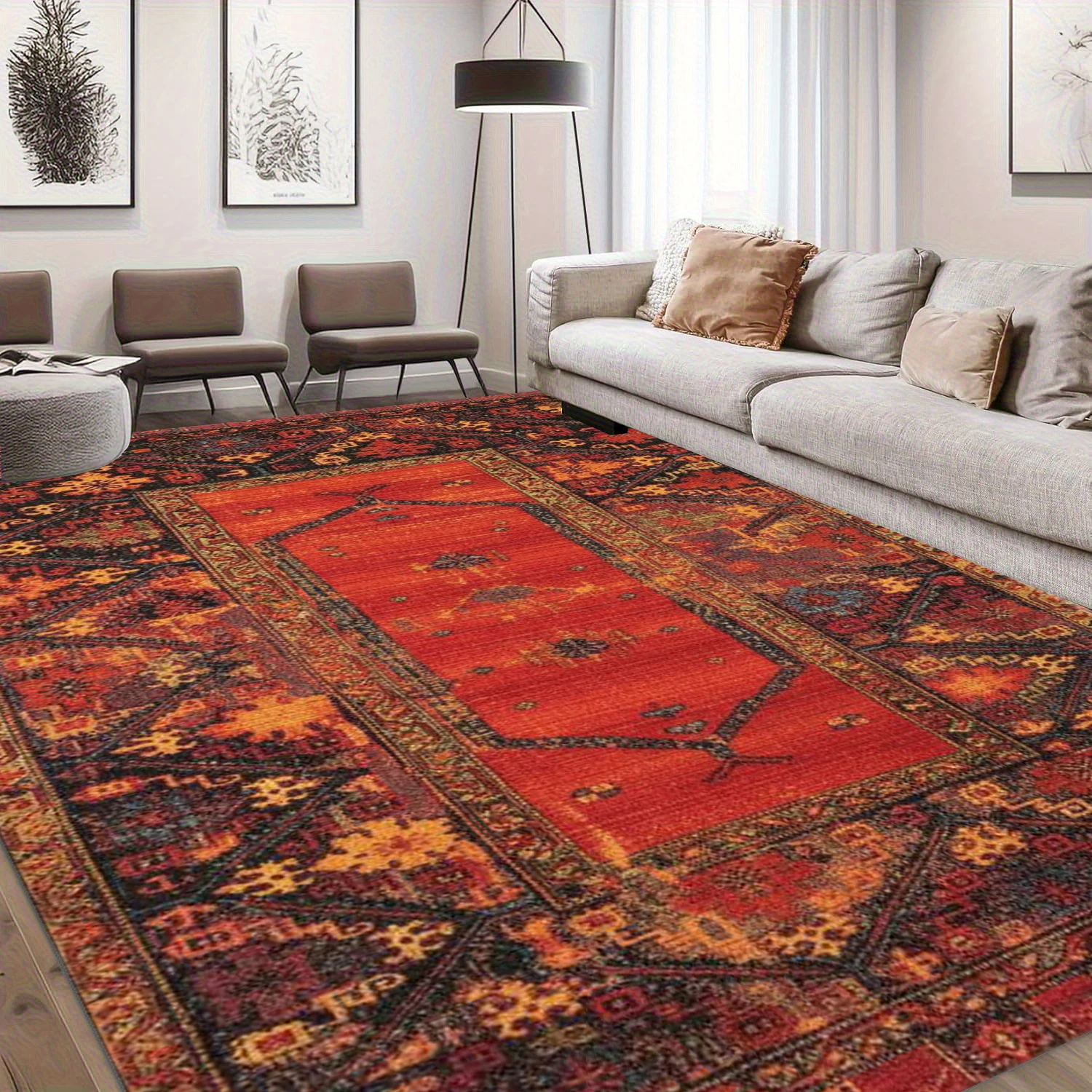 Vintage Ethnic Oriental Area Rug Retro Red Distressed Floor Carpet Soft Rug For Living Room Bedroom Home Decor
