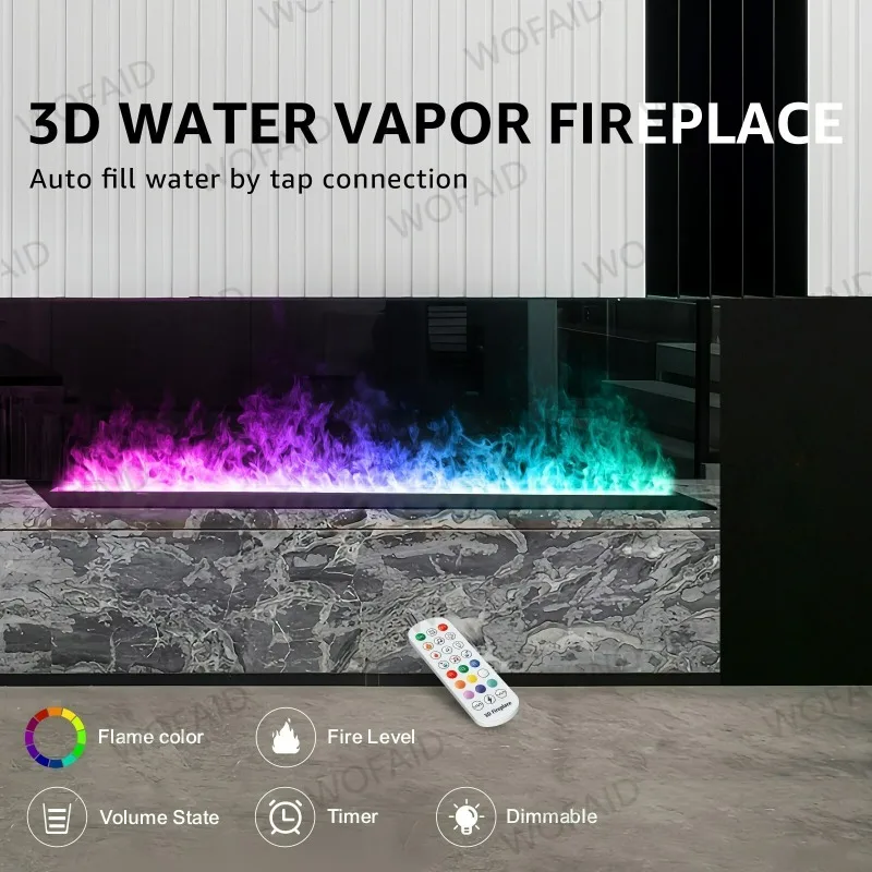 

Water Vapor Fireplace With Remote Control Adjustable Flicker Stoves LED Flames Fireplaces On/Off Switch, Remote Control, Timer