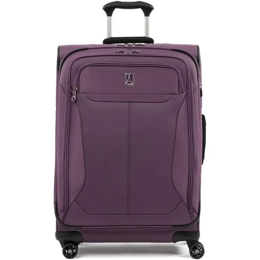 25 Expandable Large Lightweight Spinner Suitcase with 4 Wheels, Deep Purple, Medium Checked Luggage