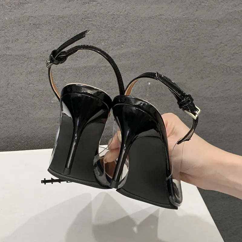 Star style Fashion Heart Shaped Women Pumps Elegant Pointed toe Transparent PVC Slingbacks Stiletto High heels Party Dress Shoes