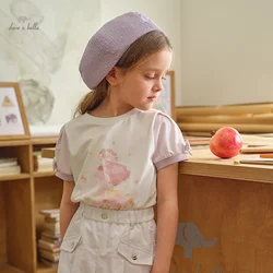 Dave Bella 2024 New Summer girl's Baby t-shirt bambini Thin Top Cotton maniche corte Bow Charm Sweet Fashion Casual DK2240324