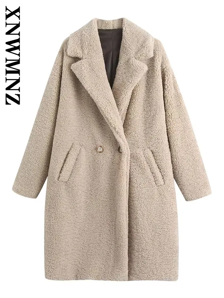 

XNWMNZ зимнее женское модное винтажное твидовое смешанное пальто с зубчатым воротником, универсальное простое женское повседневное пальто цвета хаки с длинными рукавами