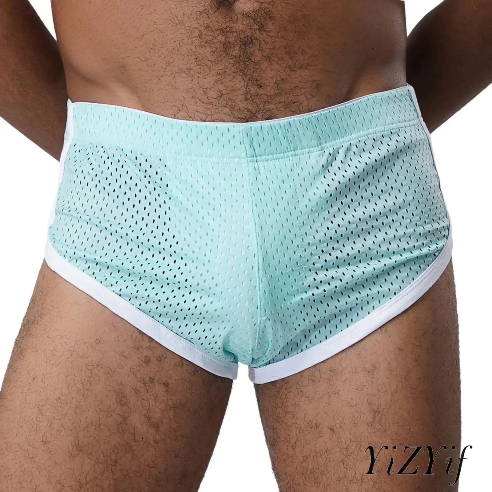 

Мужские охлаждающие спортивные шорты-боксеры, впитывающие влагу, полые панели, быстросохнущее спортивное нижнее белье с эластичной резинкой на талии для тренировок