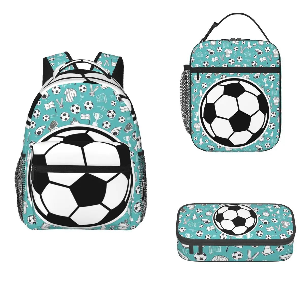 Soccer Ball Football Icon Backpacks Boys Girls Bookbag Children School Bags Cartoon Rucksack Lunch Bag Pen Bag Three-Piece Set