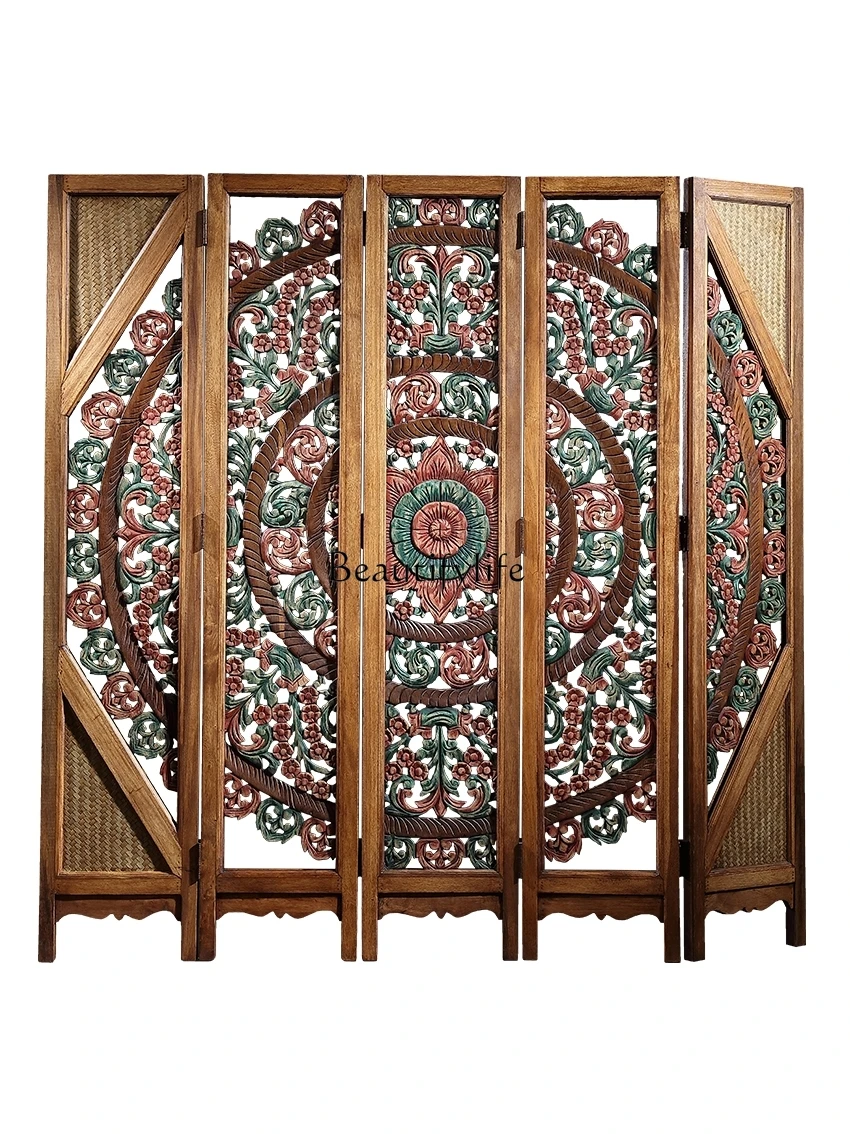 New Chinese Style Wood Carving Subareas Screens Southeast Asia Retro Hollow Folding Hallway Furniture