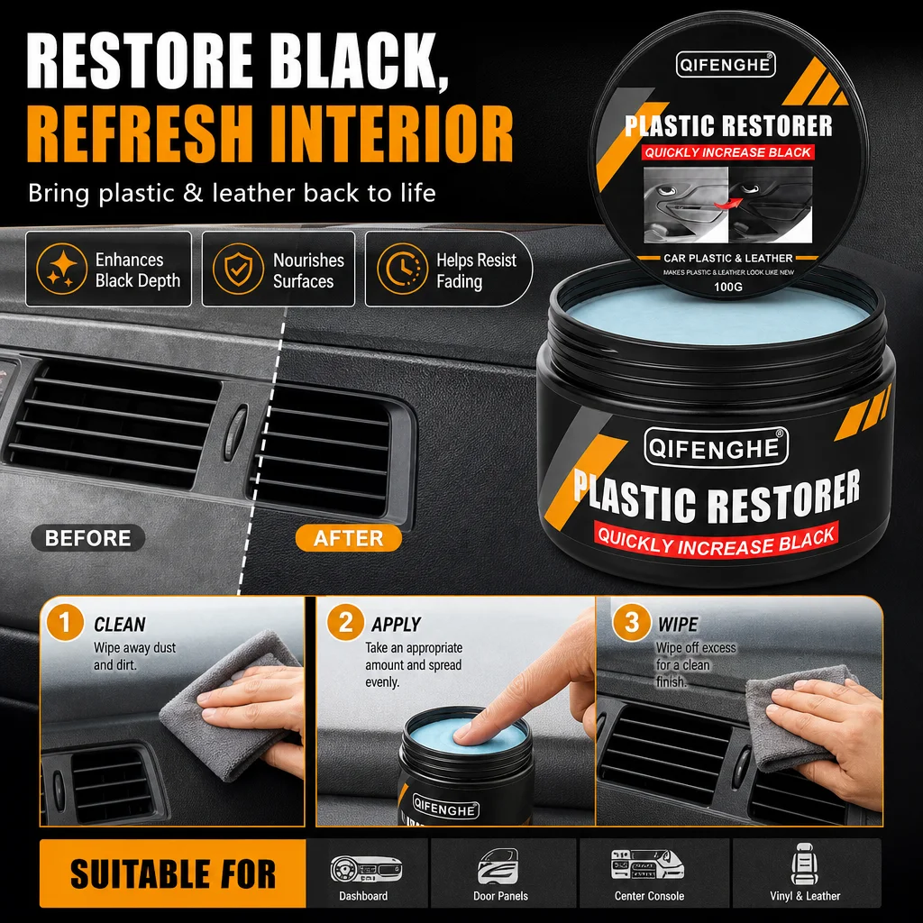 Car Plastic Restorer Cream Restore Dark Shine Refresh Faded Interior Surfaces Renew Dull Plastic & Leather Parts
