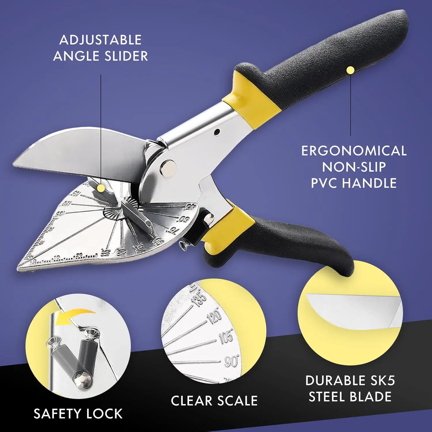 Sharp Multi Angle Miter Shear Cutter, Adjustable at 45 To 135 Degree With Safety Lock Hand Tools for Cutting Plastic, PVC Trim