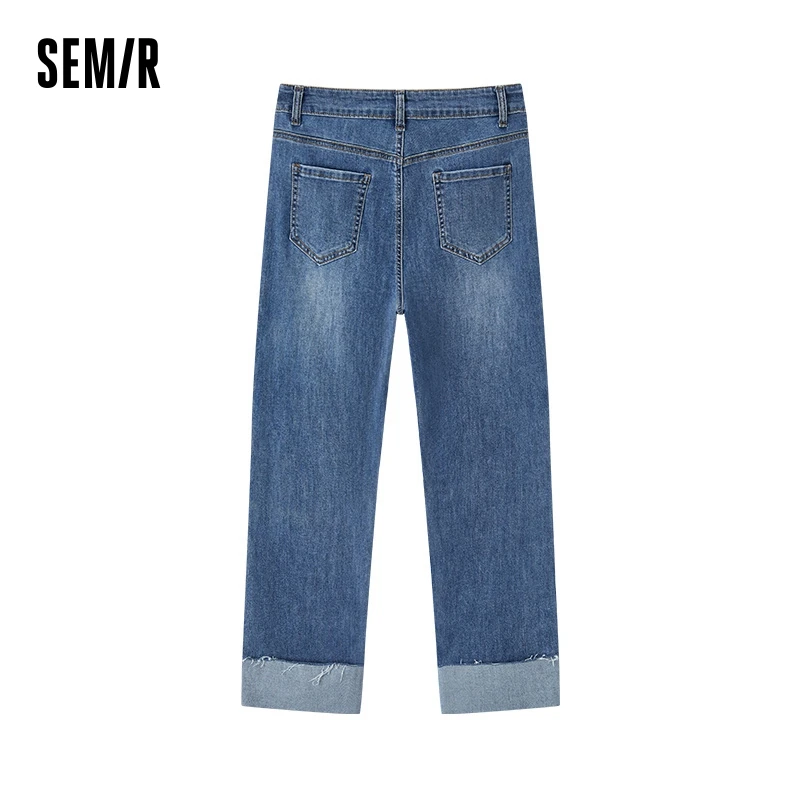 Semir Jeans Women Straight-Leg Trendy Autumn Fashion Frayed Edge Turn-Up Long Legs-Enhancing Nine-Point Trousers