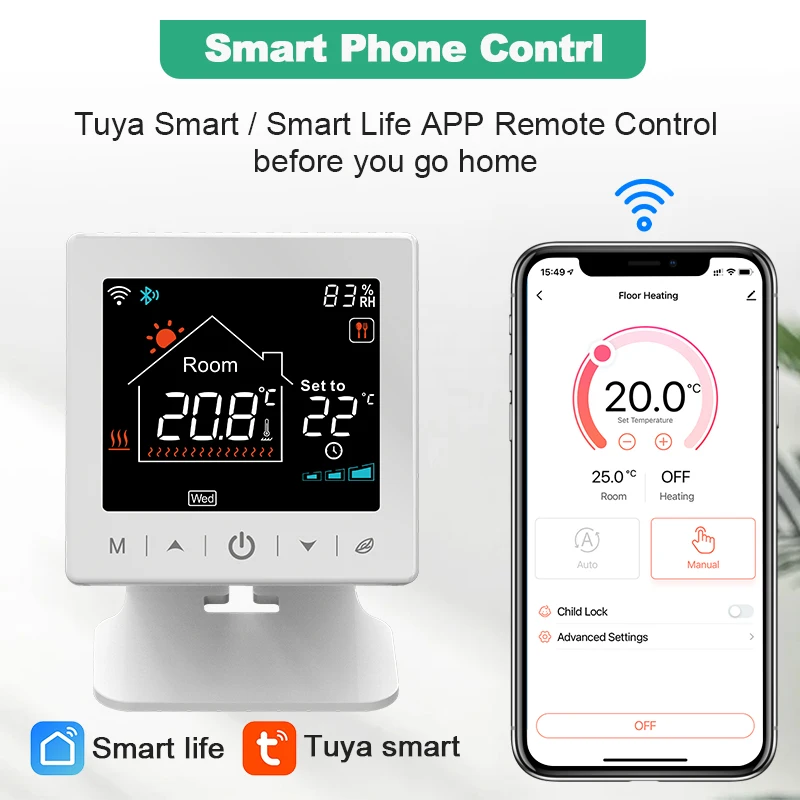 Tuya-Contrôleur de température RF sans fil WiFi, gaz, batterie, fonctionne avec Alexa, Google Home, Alice