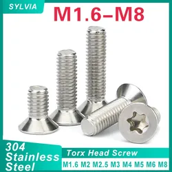 50/ 20/ 10 /5 pz M1.6 M2 M2.5 M3 M4 M5 M6 M8 304 Acciaio Inox a Sei Lobi Torx Piatto Vite a Testa Svasata Bullone GB2673