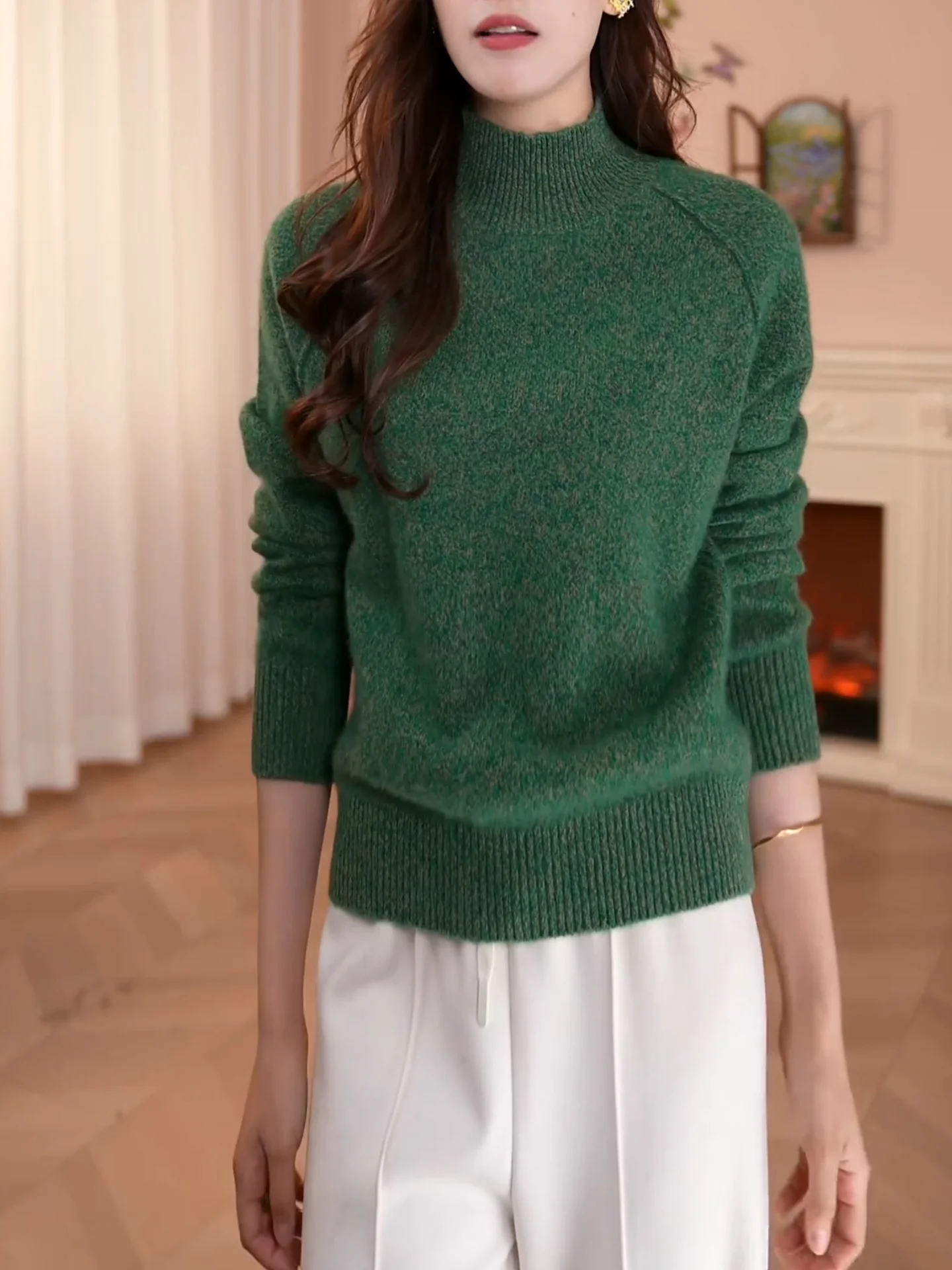 

Свободный вязаный свитер с высоким воротником для женщин, осенне-зимняя новинка, простой универсальный топ на все сезоны