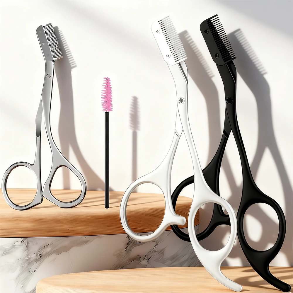 ステンレス鋼眉毛トリマーはさみ女性用美容製品眉毛はさみコーム付き眉毛シェーバーメイクアップツール