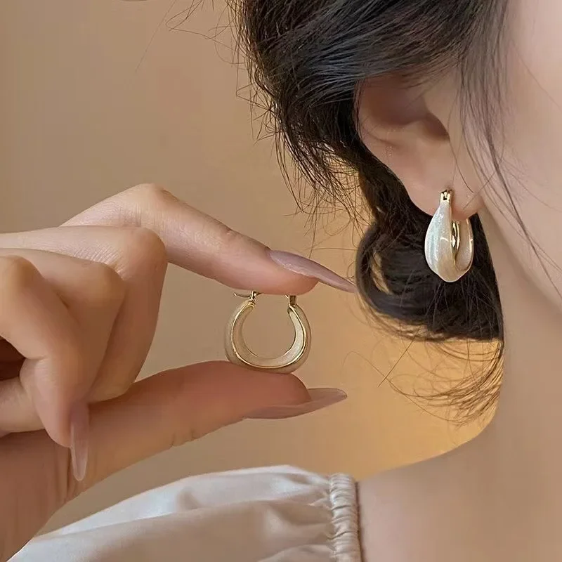 S925 Silver Plated Needle Cream White Drop Glaze French Circle Temperament Earrings Women's Design Sense