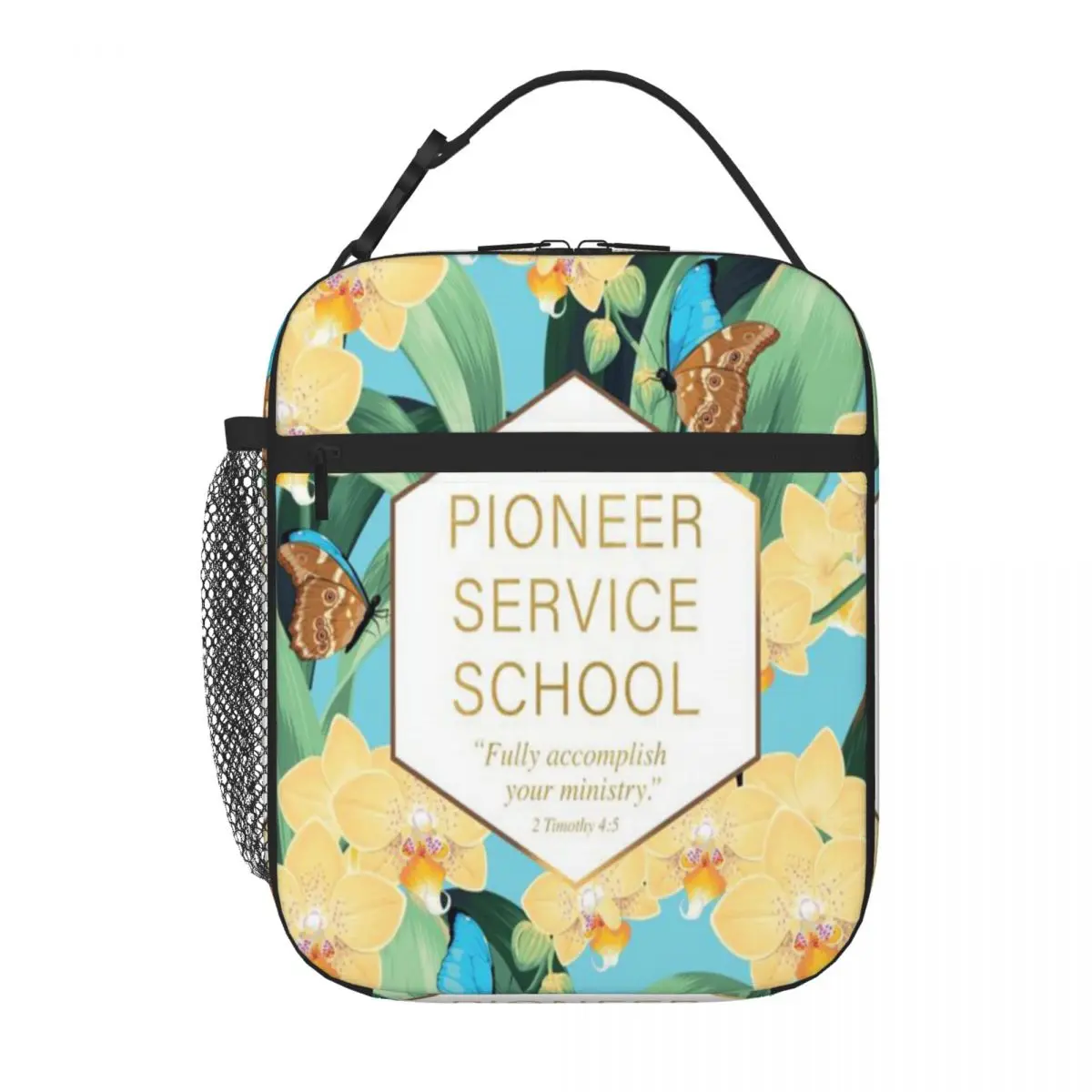 Bestselling Pioneer Service School (Yellow Orchids And Butterflies) Double Deck Lunch Bag Mini Travel Insulated Lunch Bag