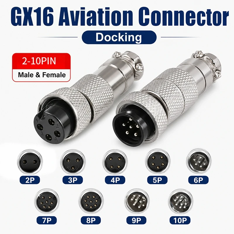 

GX16 Docking Aviation Connector 2 3 4 5 6 7 8 9 10 Pin Male Female Plug Socket Inline Wire Panel Cable Connector