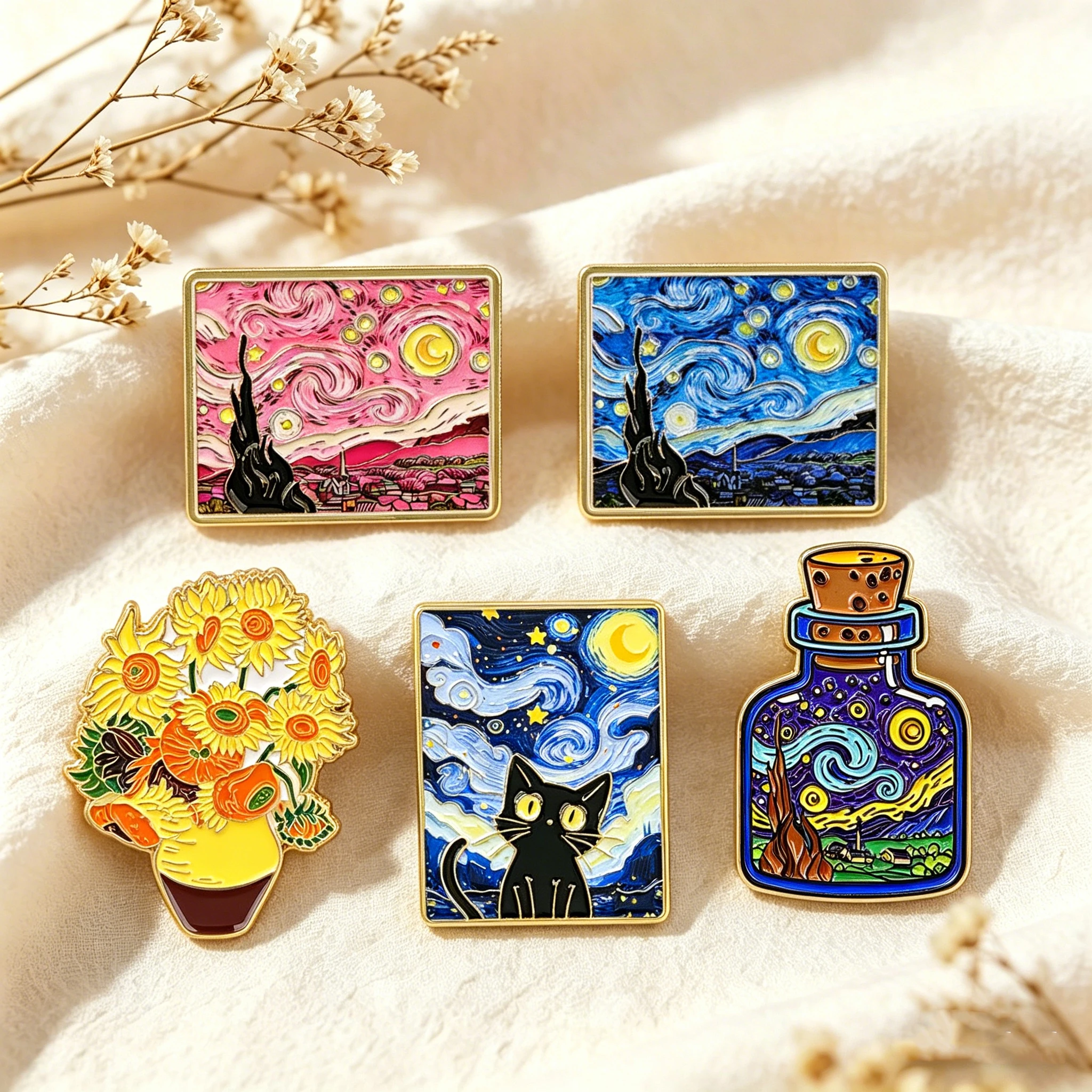 

Эмалевая брошь «Звездная ночь» Ван Гога, значок-картина маслом, украшение для одежды, сумок, лацканов, женский и мужской аксессуар, подарок для друзей