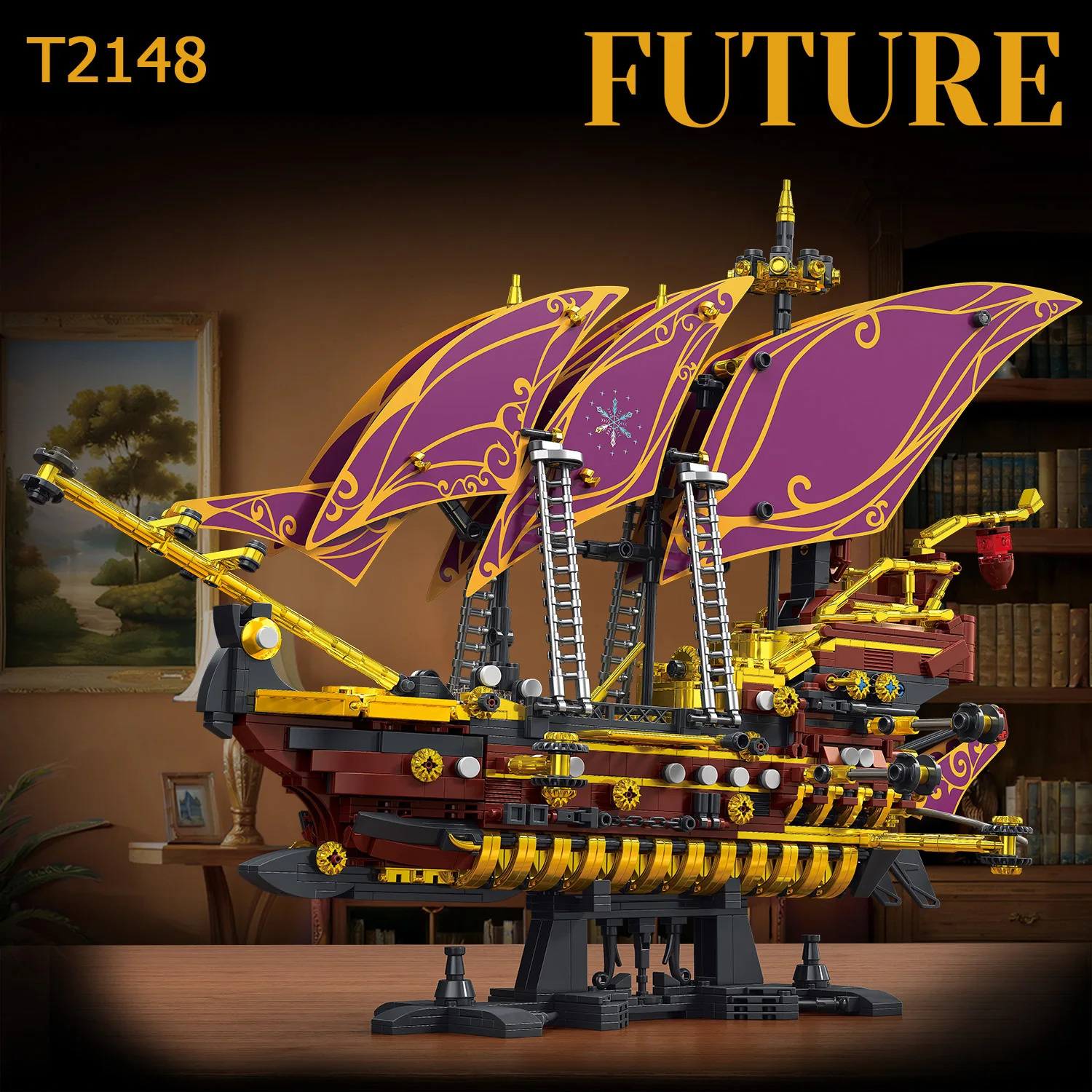 2077PCS Purple pirate ship Building Blocks Toys Model Pirate Ship Assemble Puzzle Bricks Toy Sets For Kid Desktop Ornament Gifts