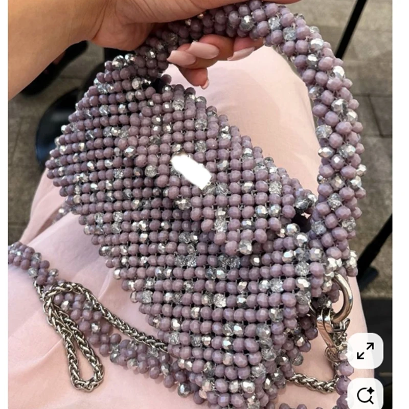 Fashion Shiny Crystal Bead Made Hand-held Women's Small Square Bag High-end Chain Shoulder Crossbody Bags Customizable Color