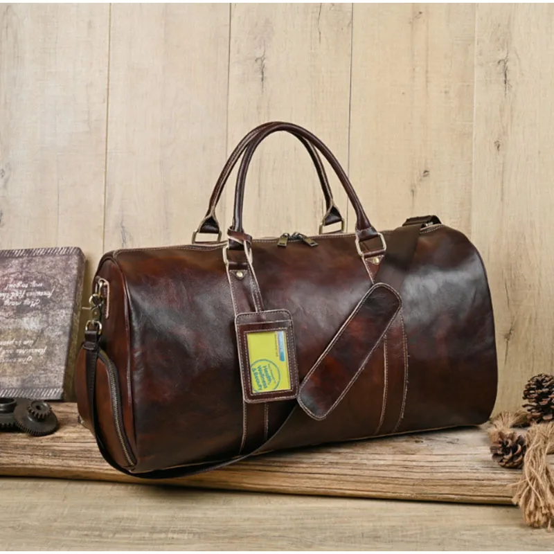 

2025 New Genuine Leather Men's Travel Bag Luxury Handbag Large Capacity Travel Bag Sports Fitness Bag
