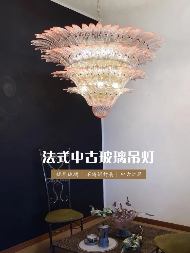 

French Vintage Glass Living Room Chandelier Monolara Designerbedroom Mid-century Style Duplex-style Dining Roomlarge Villa Light