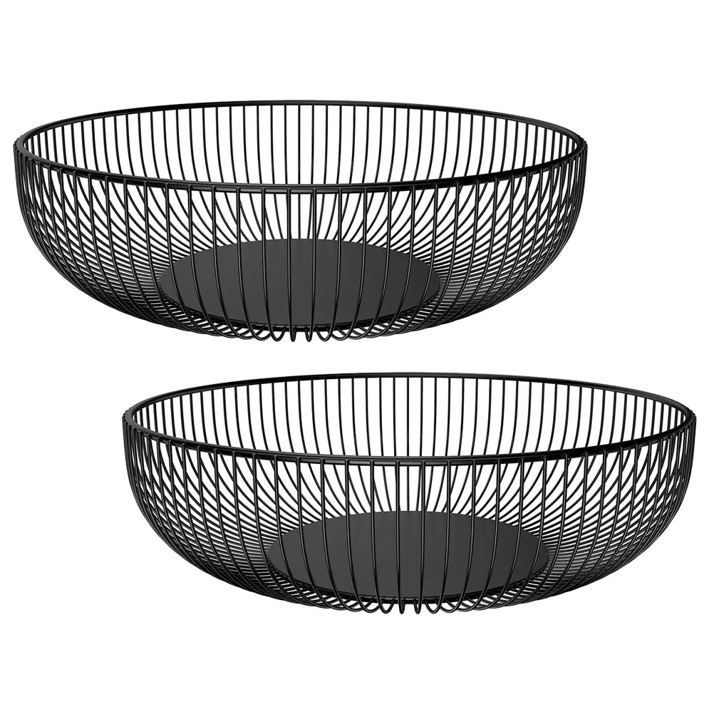 

2pcs Iron Wire Fruit Basket Black Round Modern Storage Baskets Vegetables Snacks Kitchen Countertop Table Decor fruit organizer