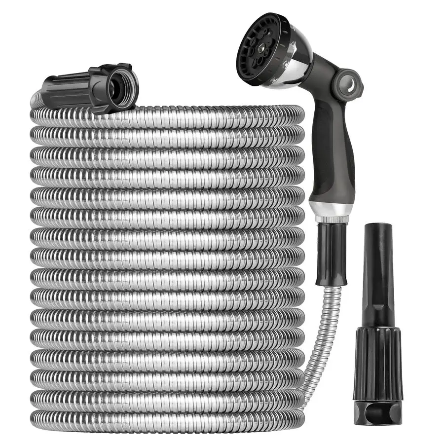 

Садовый шланг Водяной шланг 100 футов Прочная водопроводная труба из нержавеющей стали с насадкой-распылителем Гибкий легкий шланг без изгиба для домашних животных