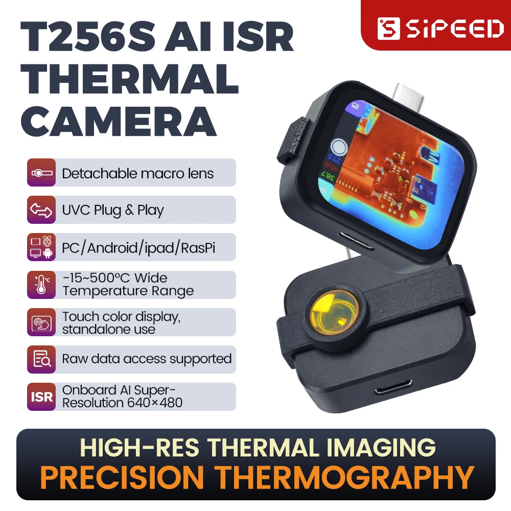 

Термографическая камера Sipeed T256S для ИИ-инспекции и ремонта, совместимая с любыми устройствами USB-C, iOS и Android, Raspberry Pi