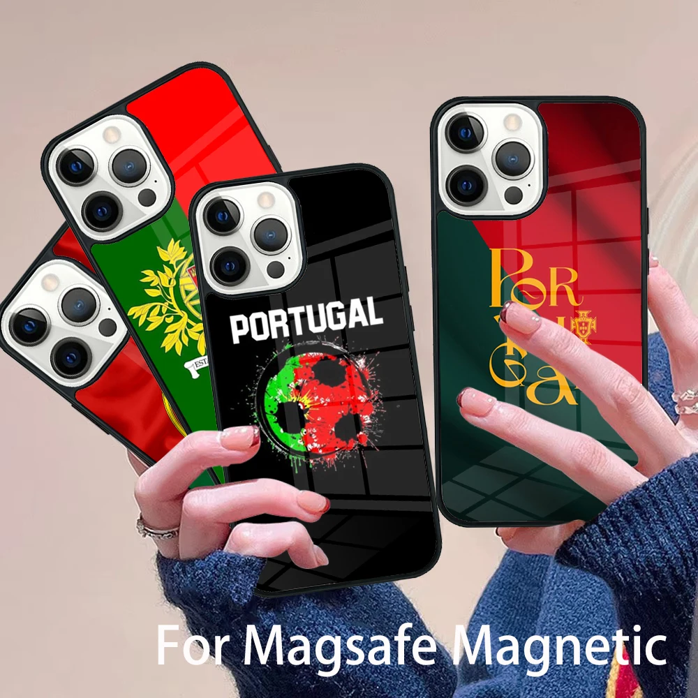 

Portugal Flag Fingerprint Proud Phone Case Magesafe Magnetic Wireless Cover For IPhone 16 11 12 13 14 15 Pro Max Plus Mini
