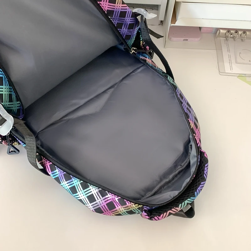 14 Inch laptop Y2K Laser Backpacks Women Large Backpacks Plaid Leisure Or Travel Bags Shiny School Bags For Girls Big Book Bags