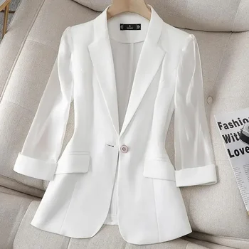 Blazer elegante para mujer, chaqueta femenina con cuello con muescas, traje de negocios, ropa de oficina, novedad de 2024