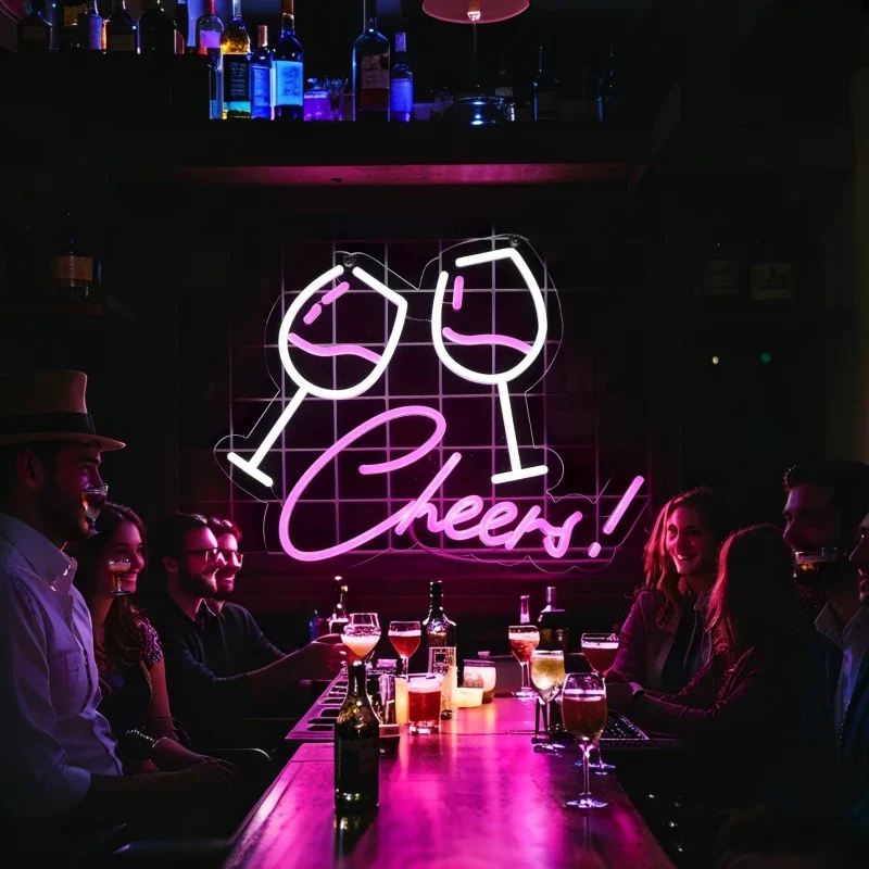 

Cheers Neon Sign Tall Glass USB Wall Light Dimmable Push Button Bars Clubs Man Caves Parties Vibrant Neon Durable Acrylic Decor