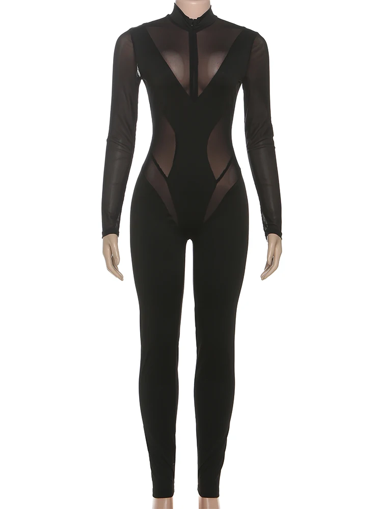 بدلة قفز عصرية مثيرة من Kliou بدلة نسائية شبكية مرقعة بسحاب وياقة مدورة وأكمام طويلة نحيفة قابلة للتمدد في منتصف الليل ملابس محببة للحفلات #6