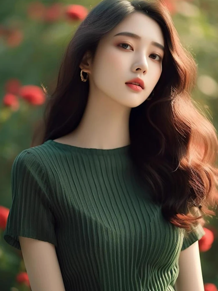 بلوزة محبوكة من الحرير الجليدي من Ele كاجوال متعددة الاستخدامات ort Sve Overhead Commute Faionable Color فضفاضة تناسب الصيف للنساء...