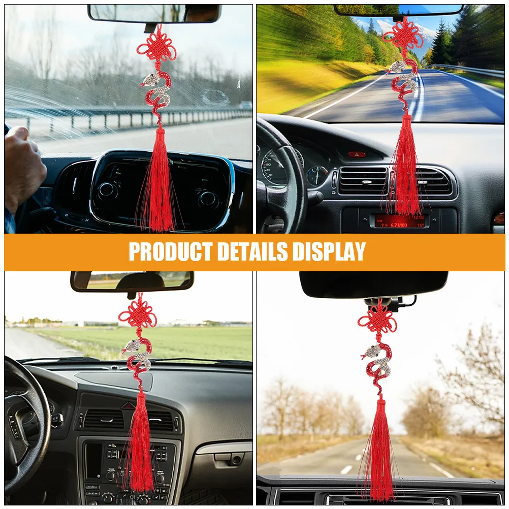 2Pcs Snake Year Chinese Car Tassel Ornament Sparkling Rhinestone Alloy Design Rearview Mirror Hanging Decoration Spring