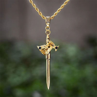 Crown Gothic Sword Pendant Necklace Vintage Exaggerated Punk Style Stainless Cool Steel Occult Collar Chain Unisex Jewelry Gift