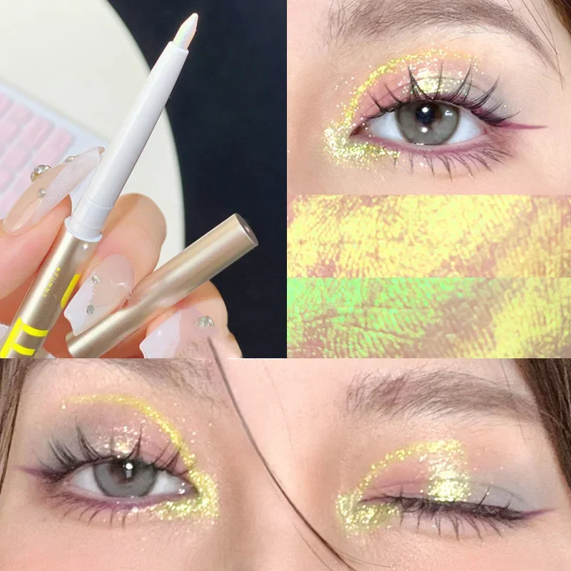 Pearlescent Chameleon Eyeliner Pencil Shiny Silkworm Eyeshadow Pen Lasting Smooth Green Gold Purple Glitter Eyeliner Gel Makeup