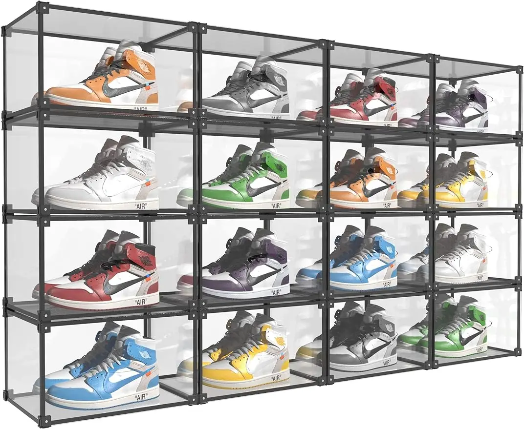 Magnetic Side Open Transparent Plastic Storage Shoe Box Clear Shoe Display Case Sneaker Shoe Storage Box