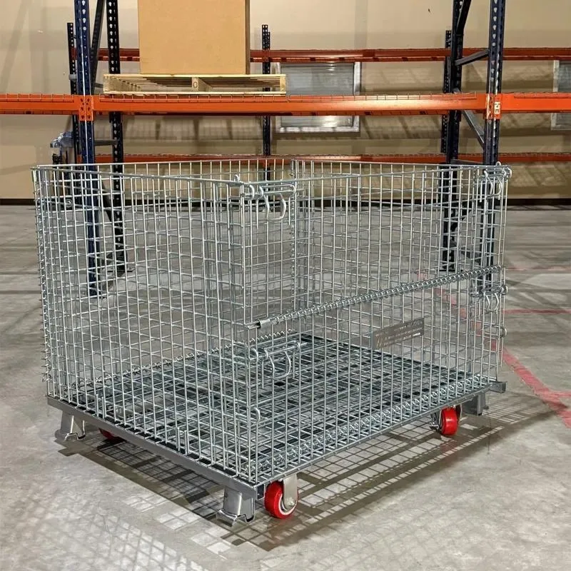 Large Foldable Steel Mesh Trolley Basket with Solid Wheels 1500kg Load Capacity Space Saving for Workshop Warehouse Storage