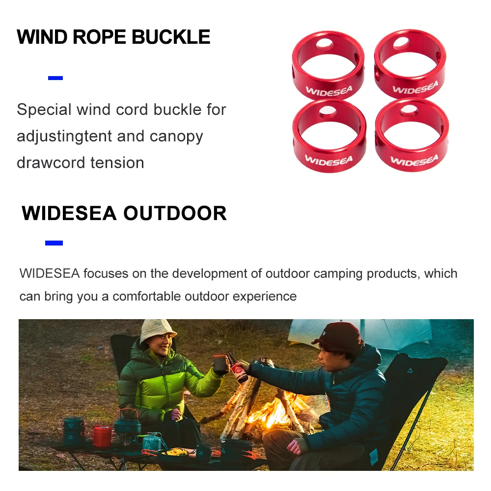 Widesea 4pcs Camping Round Tent Wind Rope Buckle Adjustable Hiking Aluminium Alloy Cord Buckles Equipment Outdoor Accessory