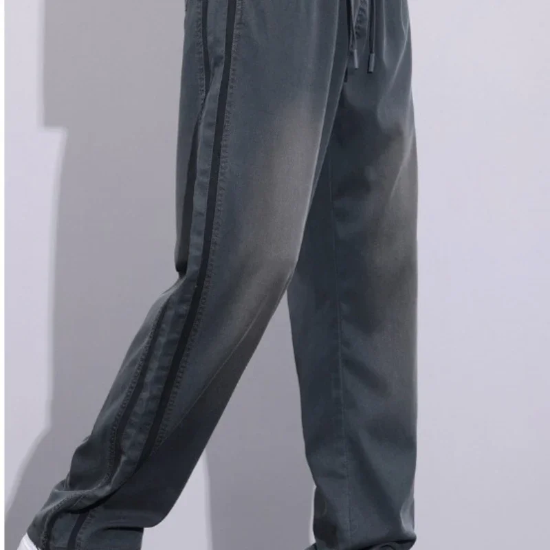 Men Black Casual Pants Sports Wide-legged Trouser Man Clothing Sweatpants Straight Baggy Breathable Loose Thin Solid New