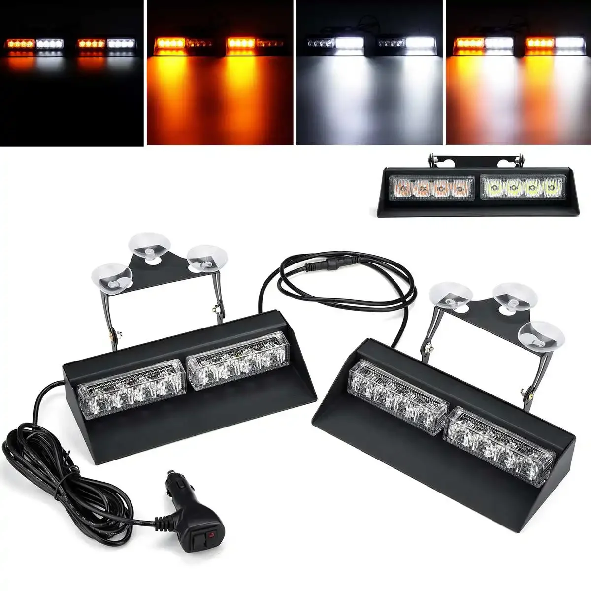 

2pcs 10-30V Amber White Flashing Emergency Strobe Lights 27 Mode Interior Windshield Lamp With Suction Cups For Trucks