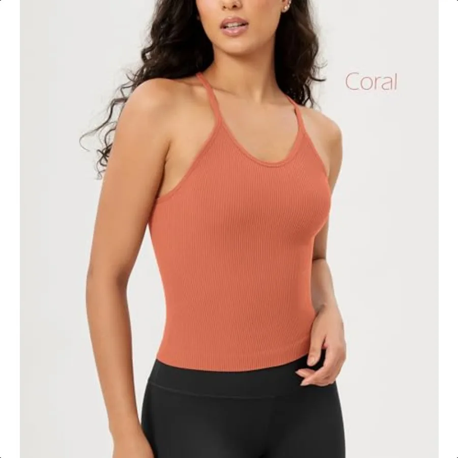 ODODOS Damen Crop 3er-Pack Seaml RibKnit Camisole Crop Tank Tops