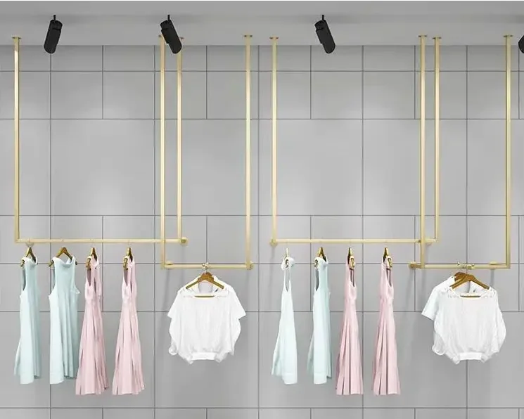 

Clothing store display rack wall hanging pole for men and women ceiling hanger wedding shelf