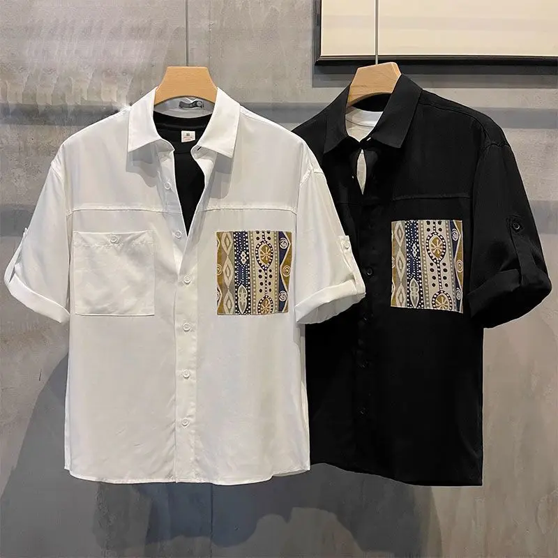 

Retro Pattern Short Sleeve Shirt Men's Summer New Stylish Versatile Loose Top