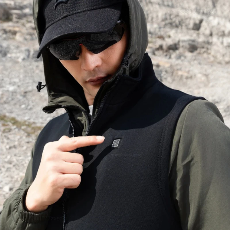 SKAH Polar Fleece Intelligent Heating Vest Winter Electric Heated Jackets Men Heated Coat USB Heating Jacket for Outdoors