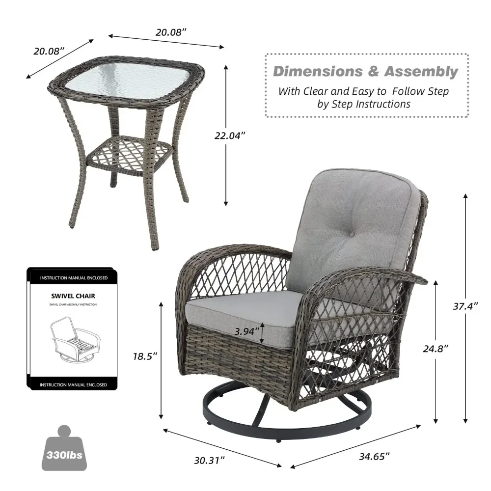 2024 New 3 Pieces Outdoor Swivel Rocker Patio Chairs, 360 Degree Rocking Patio Conversation Set