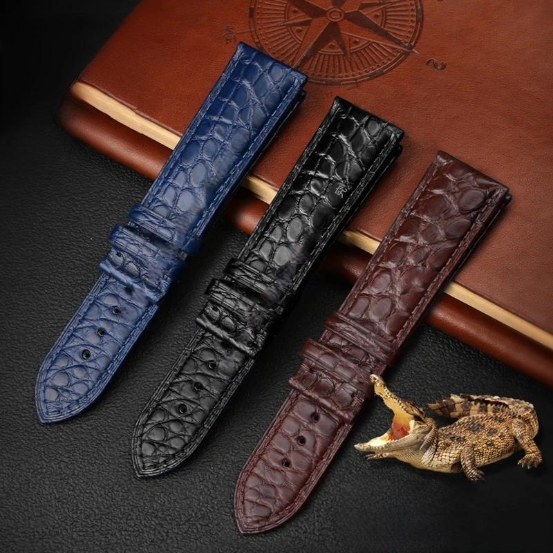 Unisex Crocodile Leather Watch Strap For Tissot Longines Omega No Buckle Bracelet 16mm 18mm 20mm 22mm Black Brown Blue Wristband